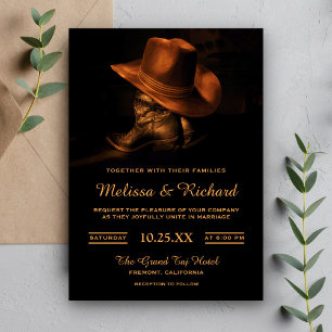 Rustikale Cowboy-Hut und Stiefel Hochzeitseinladun Einladung