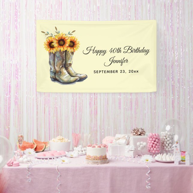 Rustikale Cowboy Stiefel mit Sonnenblumen Geburtst Banner (Party)