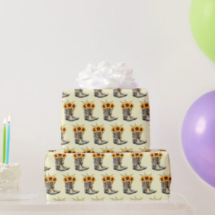 Rustikale Cowboy Stiefel mit Sonnenblumenmuster Geschenkpapier