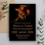 Rustikale Cowboyhut und Boots Einladung zur Hochze<br><div class="desc">Erleben Sie Ihren Western mit diesem Thema Hochzeitseinladung mit einem schönen Cowboyhut und Stiefeln mit moderner Typografie vor schwarzem Hintergrund. Fügen Sie einfach Ihre Veranstaltungsdetails zu dieser einfach zu bedienenden Vorlage hinzu,  um sie zu einer einmaligen Einladung zu machen.</div>
