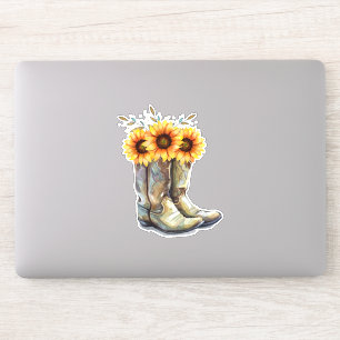 Rustikale Cowboystiefel mit Sonnenblumen Aufkleber