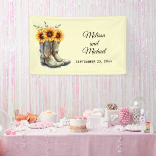 Rustikale Cowboystiefel mit Sonnenblumen Hochzeit Banner