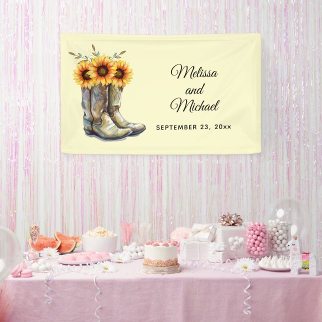 Rustikale Cowboystiefel mit Sonnenblumen Hochzeit Banner (Party)