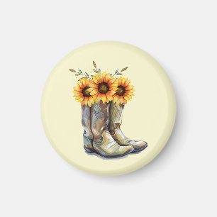Rustikale Cowboystiefel mit Sonnenblumen Magnet