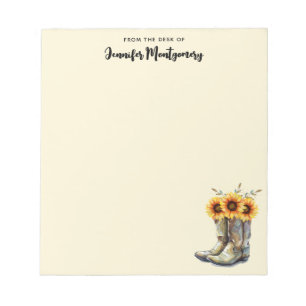 Rustikale Cowboystiefel mit Sonnenblumen Notizblock