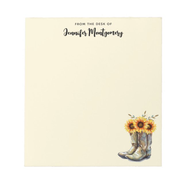 Rustikale Cowboystiefel mit Sonnenblumen Notizblock (Vorderseite)