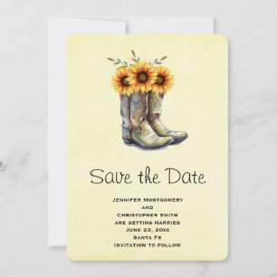 Rustikale Cowboystiefel mit Sonnenblumen Save the Save The Date