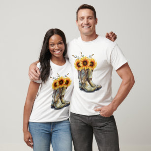 Rustikale Cowboystiefel mit Sonnenblumen T-Shirt