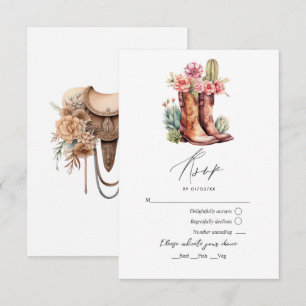 Rustikale Cowboystiefel und Sattel Blumenhochzeit RSVP Karte