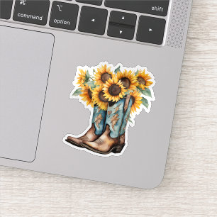 Rustikale Cowboystiefel und Sonnenblumen Wasserdic Aufkleber