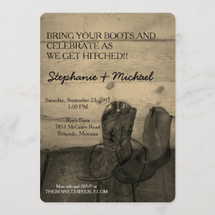 Rustikale Cowboystiefel zum Hochzeitsessen Einladung