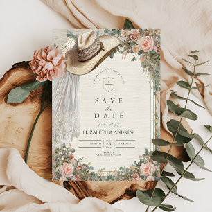 Rustikale Cowgirl-Hut-Spitze-Hochzeit Save The Date