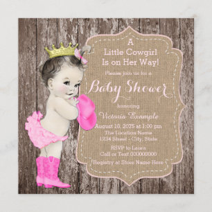 Rustikale Cowgirl-Prinzessin-Baby-Party Einladung