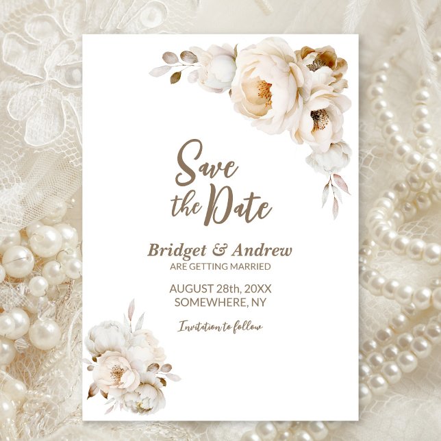 Rustikale Cream Floral Wedding Save The Date (Von Creator hochgeladen)