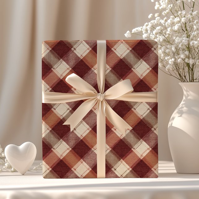 Rustikale Creme Orange Rost Rot Kariertes Muster Geschenkpapier (Von Creator hochgeladen)