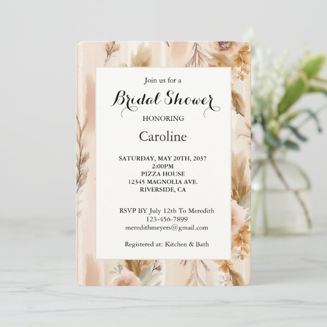 Rustikale Creme-Rand Boho-Floral-Brautparty Einladung (Stehend Vorderseite)