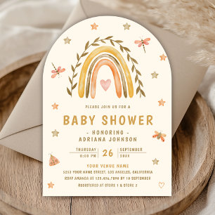 Rustikale Creme-Wasserfarbe-Erdige Regenbogen-Baby Einladung