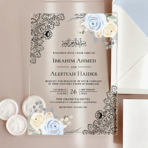 Rustikale Creme-Weich-Blau-Blumen-Spitze-Muslim-Ho Acryleinladungen