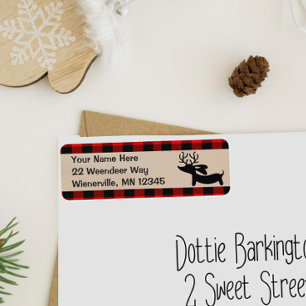 Rustikale Dackel Weihnachten Karierte Adressetiket