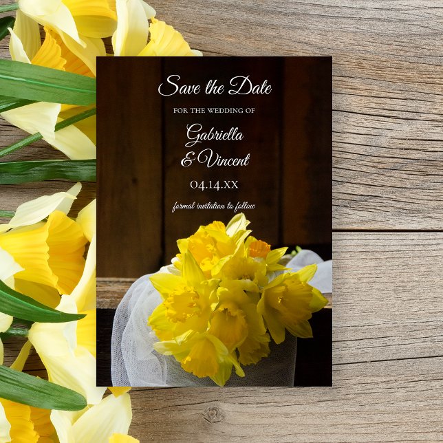 Rustikale Daffodils Frühlingsstall Hochzeit retten Save The Date (Von Creator hochgeladen)
