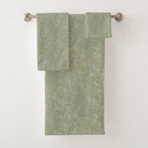 Rustikale Daisies auf Sage Green, botanischer Luxu Badhandtuch Set