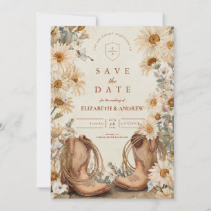 Rustikale Daisy-Cowgirl-Stiefel Hochzeit Save The Date