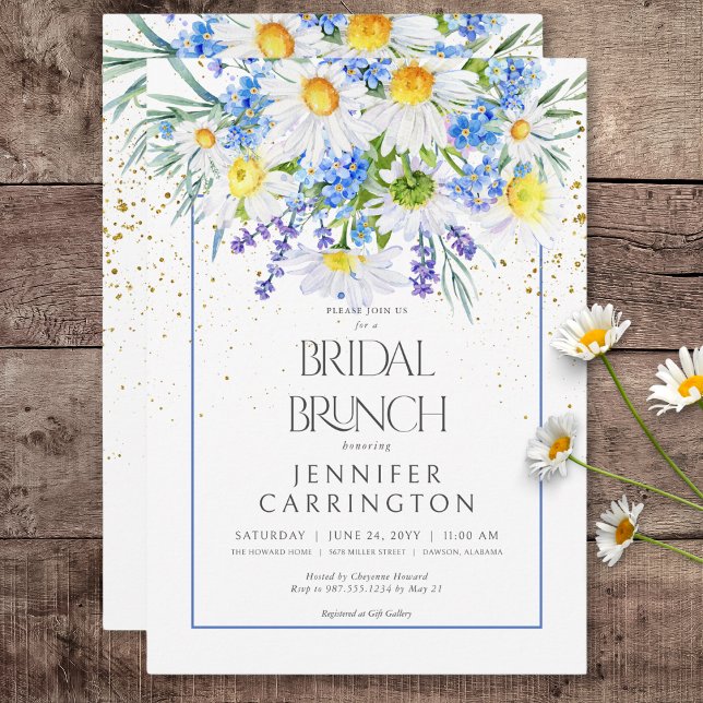 Rustikale Daisy & Field Blume Bouquet Bridal Brunc Einladung (Rustic Daisy & Field Flowers Bouquet Bridal Brunch Invitation)