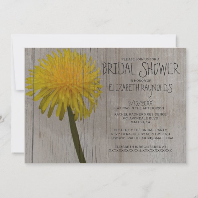 Rustikale Dandelion Bridal Dusche Einladungen (Vorderseite)