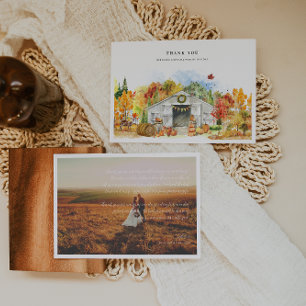 Rustikale Danksagung zur Herbst-Barn-Hochzeit Dankeskarte