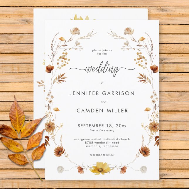 Rustikale Delicate Fall Blumenzeremonie Einladung (Rustic Delicate Fall Floral Wreath Wedding Invitation)
