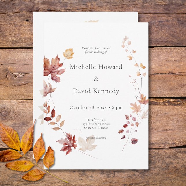 Rustikale Delikatesse Burgund & Rust Herbstlaub Einladung (Rustic Delicate Burgundy & Rust Fall Leaves Invitation)