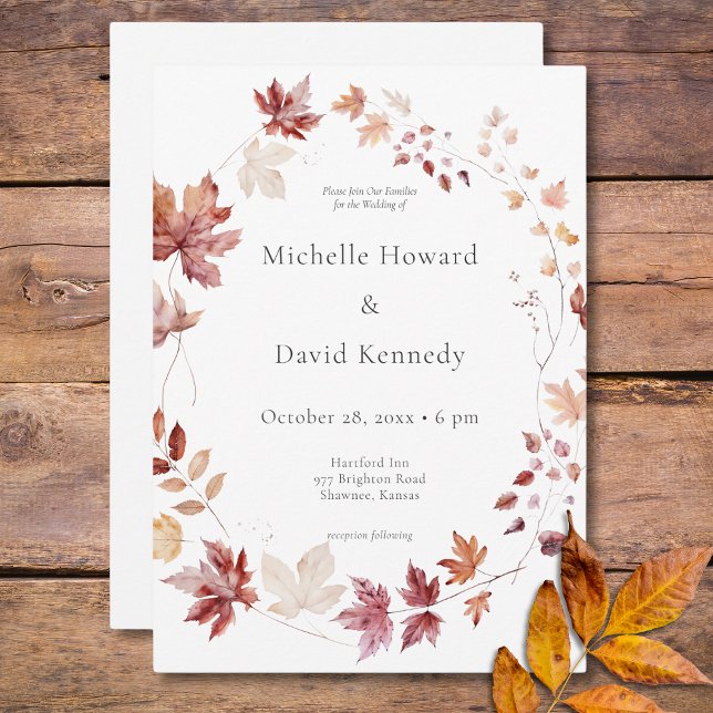 Rustikale Delikatesse Burgund & Rust Herbstlaub Wr Einladung (Rustic Delicate Burgundy & Rust Fall Leaves Wreath Invitation)