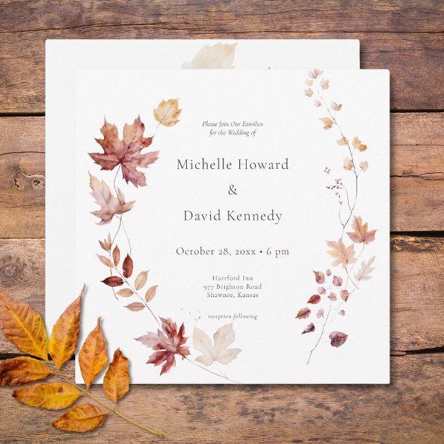 Rustikale Delikatesse Burgund & Rust Herbstlaubs S Einladung (Rustic Delicate Burgundy & Rust Fall Leaves Square Invitation)