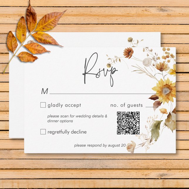 Rustikale Delikatesse Fall Blumenreath Hochzeitsst RSVP Karte (Rustic Delicate Fall Floral Wreath Wedding QR Code RSVP Card)