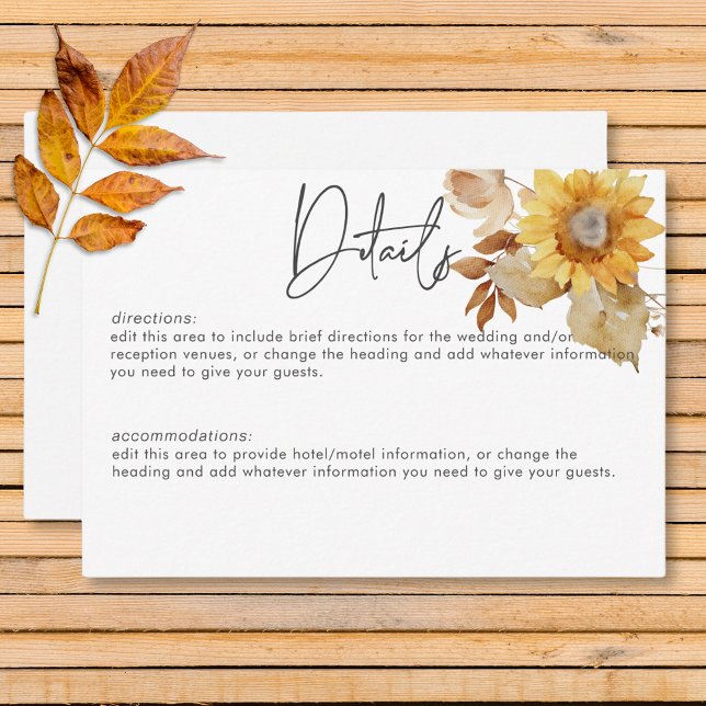 Rustikale Delikatesse Fall Blumenschädel Details Begleitkarte (Rustic Delicate Fall Floral Wreath Details Enclosure Card)