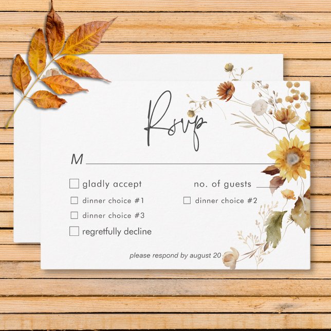 Rustikale Delikatesse Herbst Blumenkraut Hochzeits RSVP Karte (Rustic Delicate Fall Floral Wreath Wedding Dinner RSVP Card)