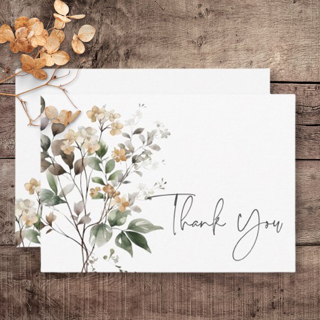 Rustikale Delikatesse Tan Fall Wildblumen Hochzeit Dankeskarte (Rustic Delicate Tan Fall Wildflowers Wedding Thank You Card)