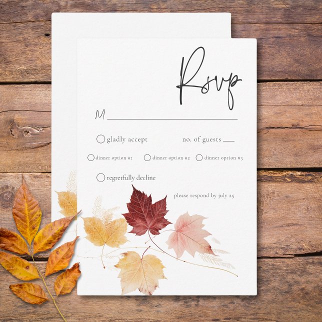 Rustikale Delikatessen Burgund & Rust Herbstlaubs  RSVP Karte (Rustic Delicate Burgundy & Rust Fall Leaves Dinner RSVP Card)