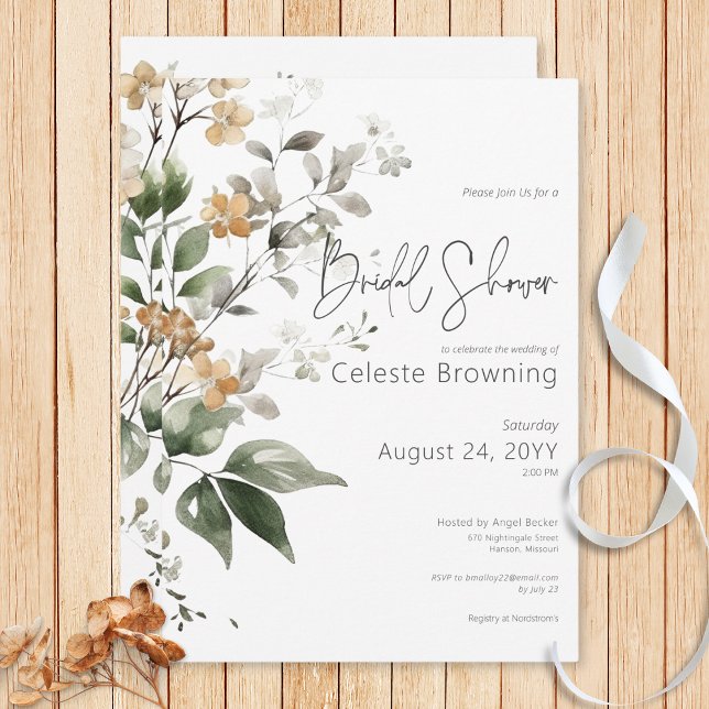 Rustikale Delikatessen Tan Fall Wildblumen Brautpa Einladung (Rustic Delicate Tan Fall Wildflowers Bridal Shower Invitation)