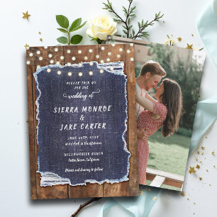Rustikale Denim Barn Lights Country Cowboy Wedding Einladung