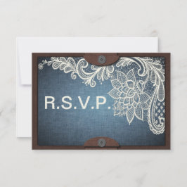Rustikale Denim-, Lace & Leather Wedding RSVP Card