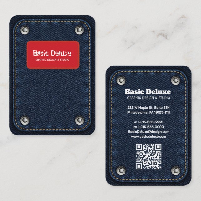 Rustikale Denim-Patch Visitenkarte | Dunkelblaue J (Vorne/Hinten)