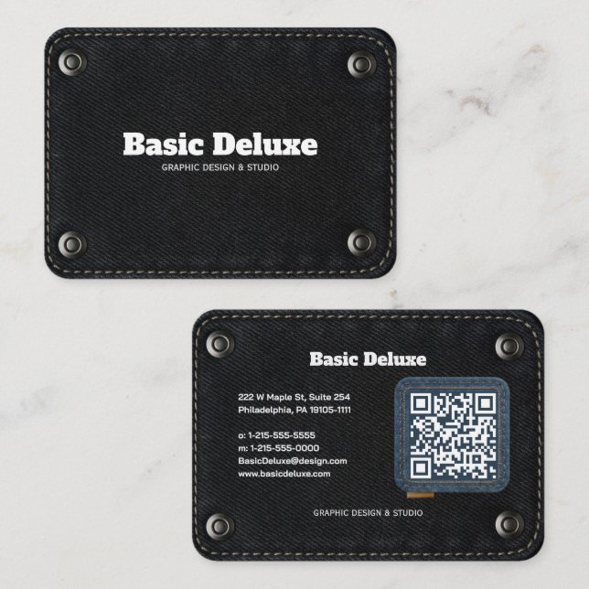 Rustikale Denim-Patch Visitenkarte | Dunkle Jeans  (Vorne/Hinten)