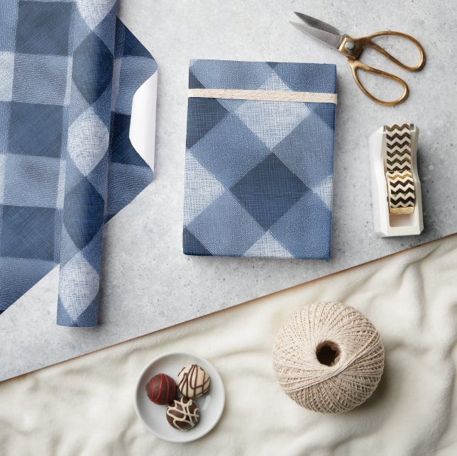 Rustikale Denimblaue Farm Karo verblasstes Karomus Geschenkpapier (Kunsthandwerk)