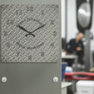 Rustikale Diamantplatten Imitate Metall Lug Muster Quadratische Wanduhr