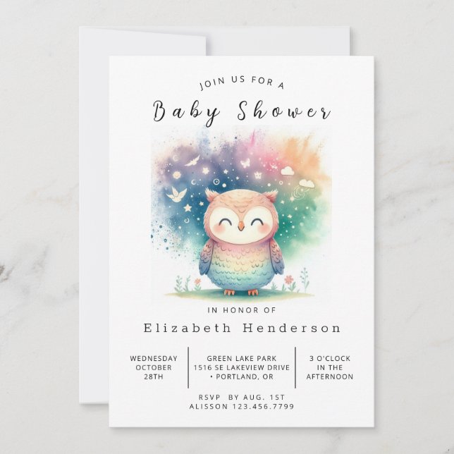 Rustikale Digital Owl Babydusche Einladung (Vorderseite)