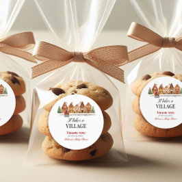 Rustikale Dorfhäuser Winterkindusche Runder Aufkleber