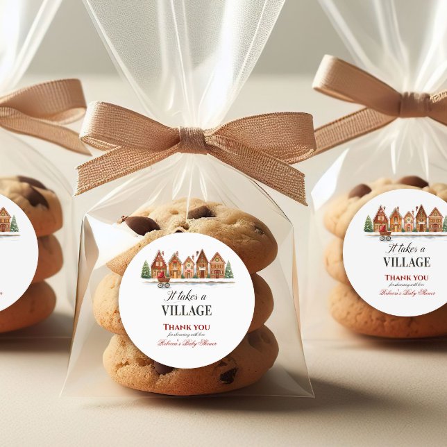 Rustikale Dorfhäuser Winterkindusche Runder Aufkleber (Von Creator hochgeladen)