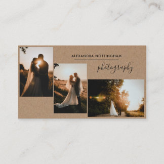 Rustikale Drei-Foto-Collage-Hochzeitsfotografie Visitenkarte