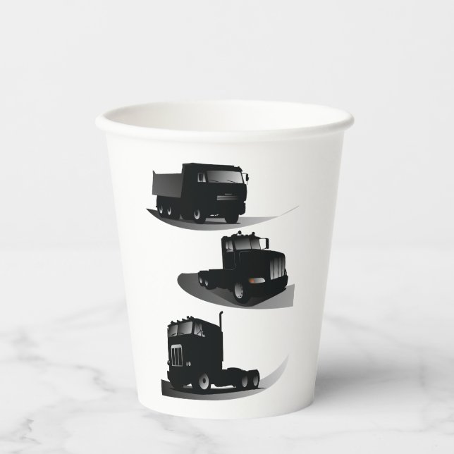 Rustikale Drei-schwarze LKW Vintages LKW-Design Pappbecher (Vorderseite)